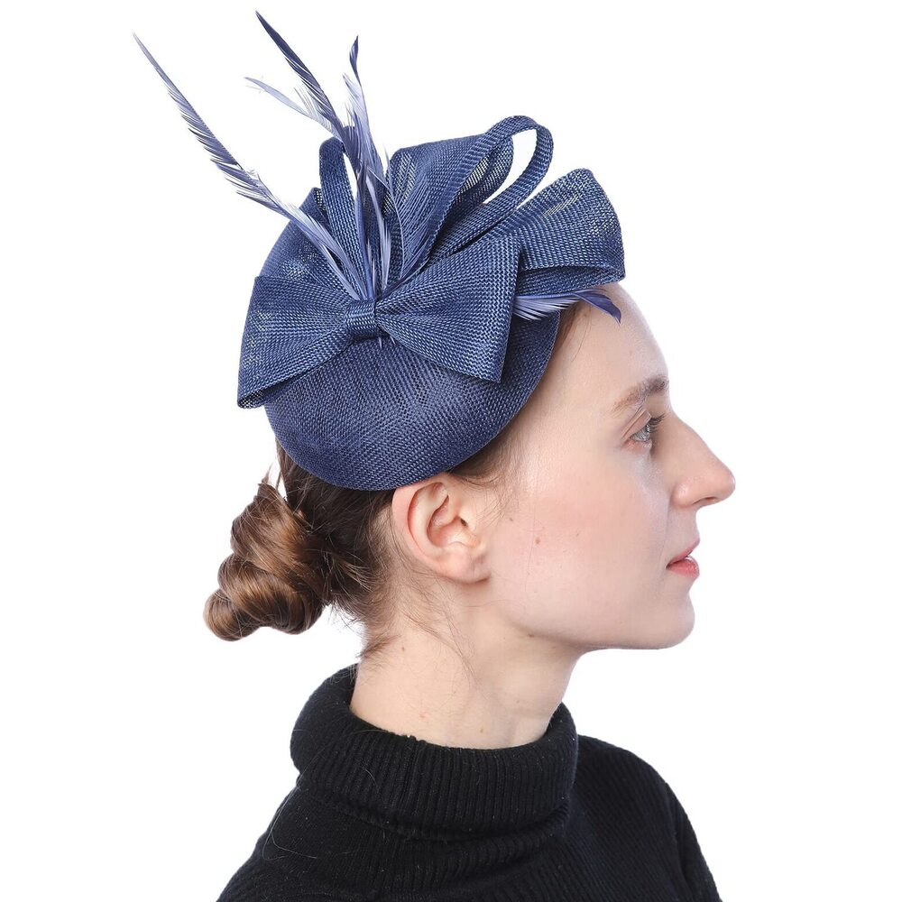 5161 Womens Fascinator Hat Sinamay Pillbox Flower Feather Tea Party Derby